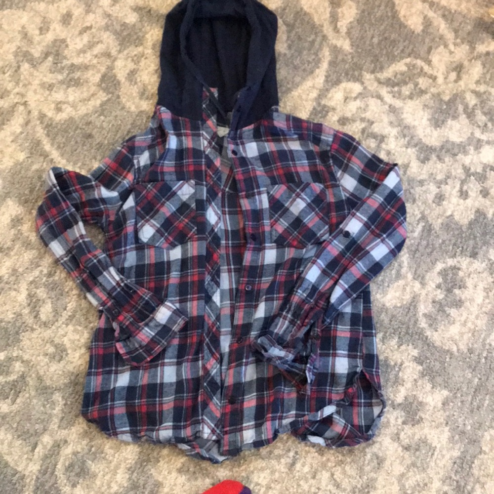 Flannel shirt with hood